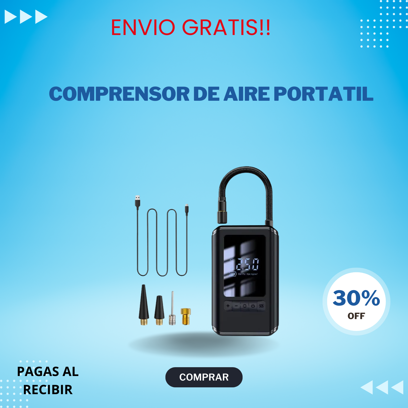 Comprensor de Aire Portátil - MANTEN TUS NEUMATICOS LISTOS!
